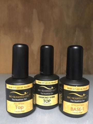 BIO SEAWEED GEL SET NO WIPE TOP + DIAMOND SHINE TOP + STRONGER BASE !